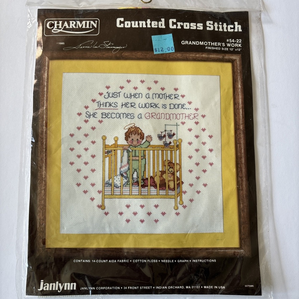 Vintage Counted Cross Stitch Kit Janlynn‎ Grandmothers Work Charmin 1985 12x12